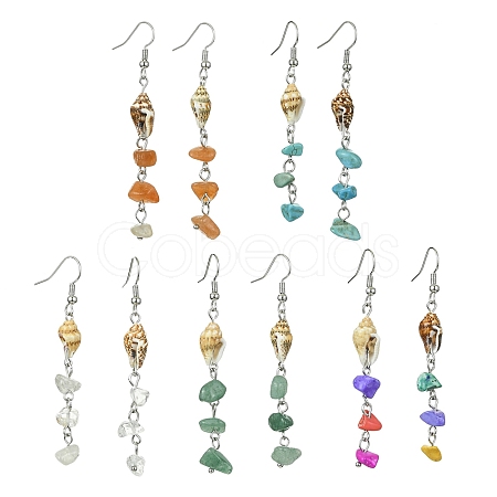 Natural & Synthetic Gemstone Chip Dangle Earrings EJEW-JE05577-1