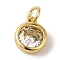 Brass with Single Clear Cubic Zirconia Pendants, Round, Real 18K Gold Plated, 11x9x4mm, Hole: 3.2mm