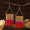 Bohemian Style Triangle Metal Glass Seed Bead Tassel Dangle Earrings for Women, Red, 100x40mm