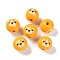 Animal Themes Printed Wood European Beads, Large Hole Round Beads with Dog Pattern, Orange, 19x18mm, Hole: 4mm