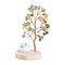 Natural Green Aventurine Chips Tree of Life Decorations, Resin Stump with Wooden Base & Copper Wire & Snowman Feng Shui Energy Stone Gift for Home Office Desktop, 69~79x62~65x120mm