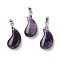 Natural Amethyst Pendants, Magatama Shaped Charms with Platinum Tone Brass Snap on Bails, Long-Lasting Plated, Lead Free & Cadmium Free, 21.6x11.3x7.1mm, Hole: 5x4mm