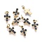 316 Surgical Stainless Steel Tiny Cross Charms, with Rhinestone and Jump Rings, Golden, Sapphire, 8.5x5x1.5mm, Hole: 1.6mm