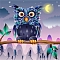 Cartoon Owl Pattern 5D Diamond Painting Kits for Kids and Adult Beginners, DIY Full Round Drill Picture Art, Rhinestone Gem Paint Kits for Home Wall Decor, Dark Slate Blue, 300x300mm