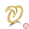 925 Sterling Silver Finger Ring, Hollow Moon, Real 18K Gold Plated, Inner Diameter: 18mm