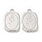 Alloy Pendants, Rectangle, Platinum, 23x15x2.5mm, Hole: 2mm