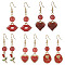 Valentine's Day Alloy Enamel Dangle Earrings with Brass Pins, Mixed Shapes, Red, 41~50x9~18.5mm