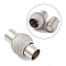 304 Stainless Steel Textured Magnetic Clasps with Glue-in Ends, Oval, Silver Color Plated & Stainless Steel Color, 19x11mm, Hole: 6mm