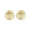 Rack Plating Brass Beads, Long-Lasting Plated, Lead Free & Cadmium Free, Flat Round with Cross, Real 18K Gold Plated, 10.5x4mm, Hole: 1.2mm