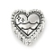 925 Sterling Silver European Beads, Heart, Aquarius, 9.5x9.5~10x7mm, Hole: 4.5mm