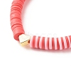 Polymer Clay Heishi Surfer Stretch Bracelet with Brass Heart BJEW-JB07850-4