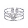 304 Stainless Steel Initial Letter V Open Cuff Ring RJEW-T023-42P-1