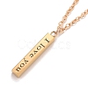 Rectangle with Word I Love You 304 Stainless Steel Pendant Necklace with Alloy Cable Chain for Women NJEW-M192-01G-1