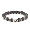 Natural Lava Rock Stretch Bracelet with Alloy Tube Beaded BJEW-JB08322-01-1