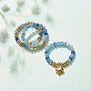 3Pcs 3 Style Natural Gemstone & Brass Beaded Finger Rings with 304 Stainless Steel Heart Charms for Women RJEW-JR00471-5