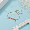 Handmade Japanese Seed Rectangle & Star & Tassel Charms Slider Bracelet BJEW-MZ00013-02-5