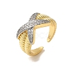 Brass Micro Pave Cubic Zirconia Cuff Rings for Women RJEW-G325-11C-GP-1