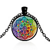 Flower of Life Glass Pendant Necklace CHAK-PW0001-017D-1