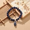 Natural Lapis Lazuli(Dyed) Round Beaded Stretch Bracelet with Bullet Charms BJEW-JB09018-01-2