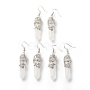 Natural Quartz Crystal Bullet with Flower Dangle Earrings EJEW-G300-02P-05-1