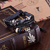 Adjustable Casual Unisex Zinc Alloy Pot Leaf and Leather Multi-strand Bracelets BJEW-BB15609-6
