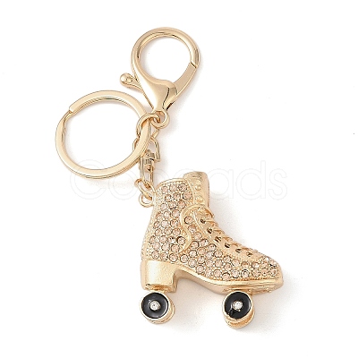 Golden Zinc Alloy with Rhinestone Ice Skates Keychain DIY-B075-01G-03-1