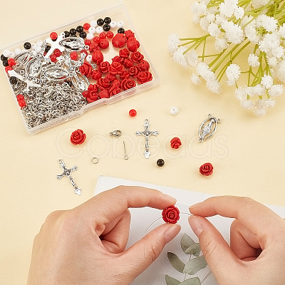 SUPERFINDINGS Religion and Rose Beads Necklace DIY Making Kit DIY-FH0004-05-1