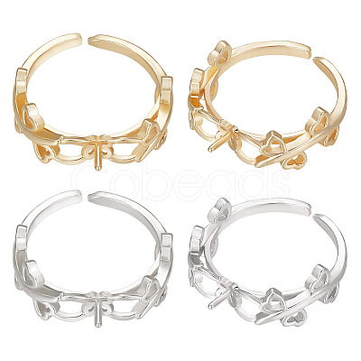 Beebeecraft 12Pcs 2 Colors Rack Plating Brass Open Cuff Ring Settings KK-BBC0007-71-1