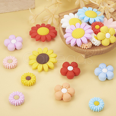 Beadthoven 19Pcs 19 Styles Flower Food Grade Eco-Friendly Silicone Beads SIL-BT0001-05-1