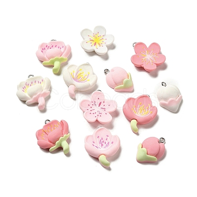 Opaque Resin Peach Blossom Pendants RESI-G093-02-1