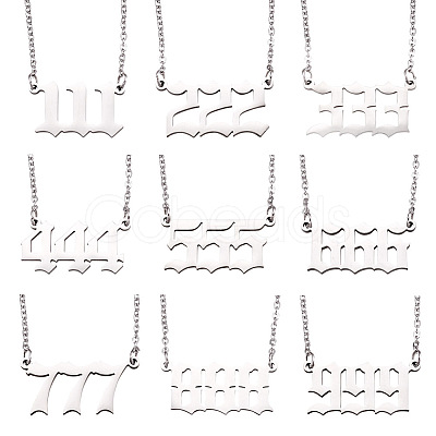 Kissitty 9Pcs 9 Style Angel Number Necklace NJEW-KS0001-04-1