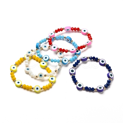 Evil Eye Handmade Polymer Clay Beads Stretch Bracelet for Girl Women BJEW-JB06814-1