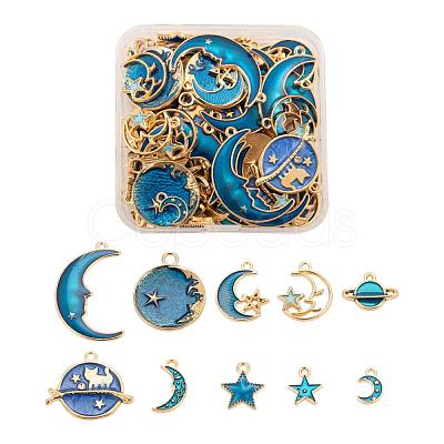 80Pcs 10 Style Celestial Alloy Enamel Pendants ENAM-LS0001-30-1