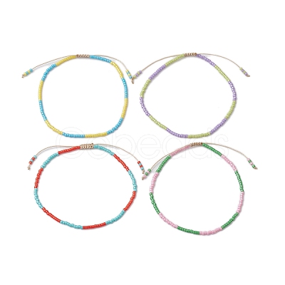 4Pcs 4 Colors Adjustable Glass Seed Beads Braided Bracelet Sets BJEW-JB10803-1