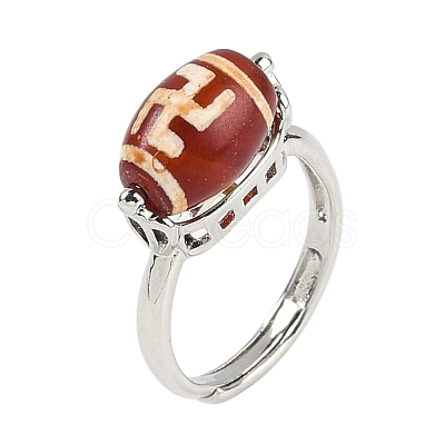 Oval Dyed & Heated Tibetan Style dZi  Natural Agate Adjustable Rings RJEW-C087-04P-04-1