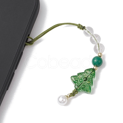 Brass Glass with Natural Quartz Crystal with Natural White Jade Mobile Straps HJEW-JM02288-1