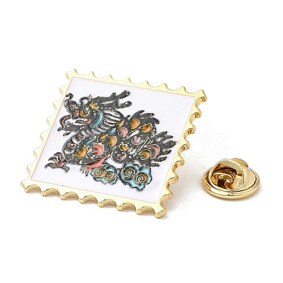 Wavy Rectangle with Dragon Enamel Pins JEWB-I026-02D-1