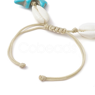 Summer Cowrie Shell & Synthetic Turquoise Braided Bead Bracelets BJEW-JB10370-1