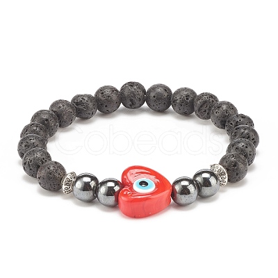 3Pcs 3 Color Natural Lava Rock & Synthetic Hematite Stretch Bracelets Set BJEW-JB08323-1