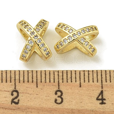 Letter X Rack Plating Brass Micro Pave Cubic Zirconia Europen Beads KK-K386-15G-01-1