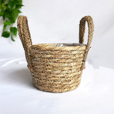 Round Cattail Straw Braided Basket with Handles HULI-PW0002-071A-1