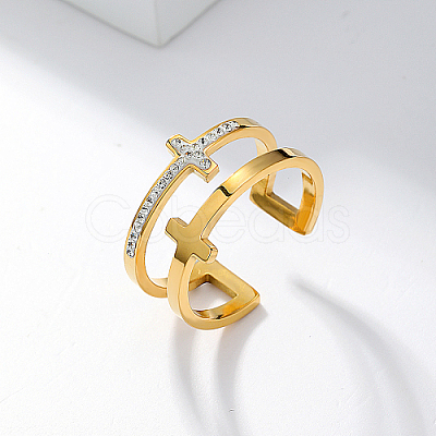 Stainless Steel Cross Open Cuff Rings AH4646-1-1