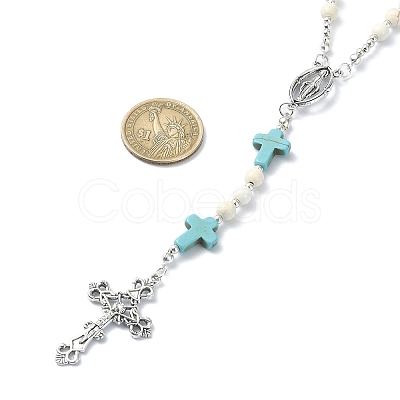 Synthetic Magnesite Rosary Bead Necklaces NJEW-TA00122-01-1