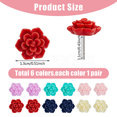 FIBLOOM 6 Pairs 6 Colors 3D Flower Polymer Clay Stud Earrings with 304 Stainless Steel Pins EJEW-FI0003-13-1