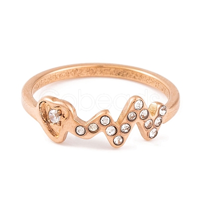 304 Stainless Steel with Rhinestone Heartbeat Finger Ring for Women RJEW-C086-16-RG-1