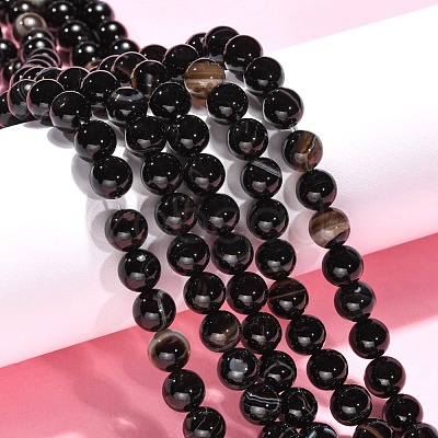 Natural Black Agate Beads Strands G-G391-8mm-01-1