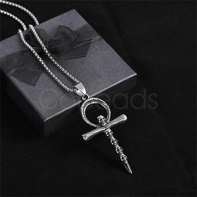 Skull Cross Pendant Necklace Vintage Titanium Steel Ankh Necklace Charm Neck Chain Jewelry Gift for Women Men Birthday Easter Thanksgiving Day JN1110A-1