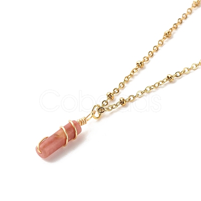 Wire Wrapped Natural Plum Blossom Jade Column Pendant Necklace for Women NJEW-JN03751-1