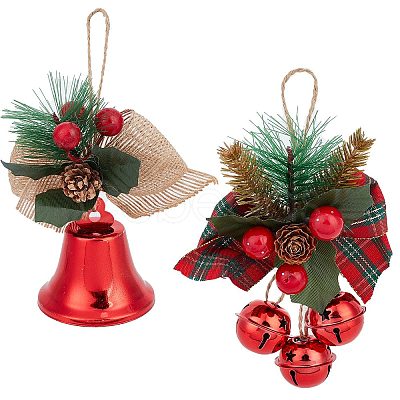 Gorgecraft 2Pcs 2 Styles Christmas Bell Pendant Decorations HJEW-GF0001-35-1