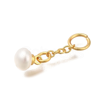 Brass Natural Pearl Keychain Clasps KK-M301-18G-1